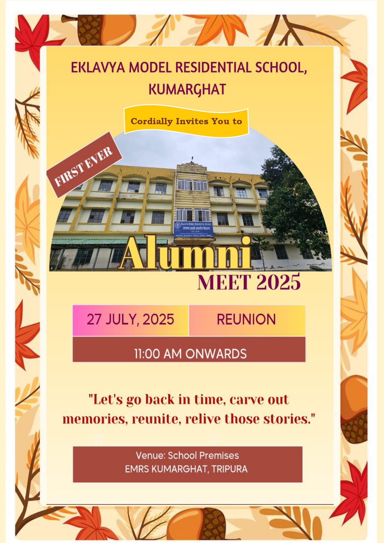 EMRS Kumarghat !st Grand Alumni Meet Invitation and Program Schedule